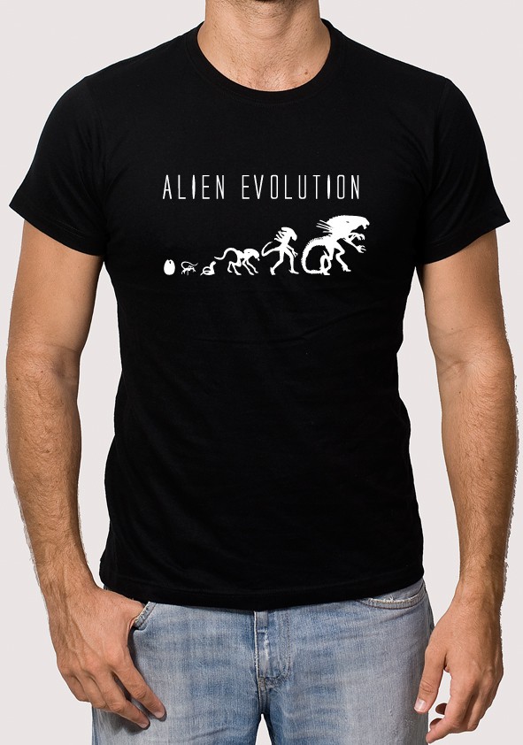 Definitivo letra Reunión Camiseta Alien Evolucion. Una camiseta friki que tendrás en 24 horas.